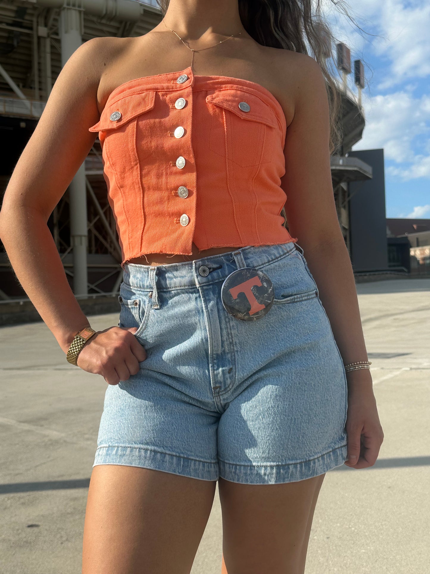Power T Denim Corset Top